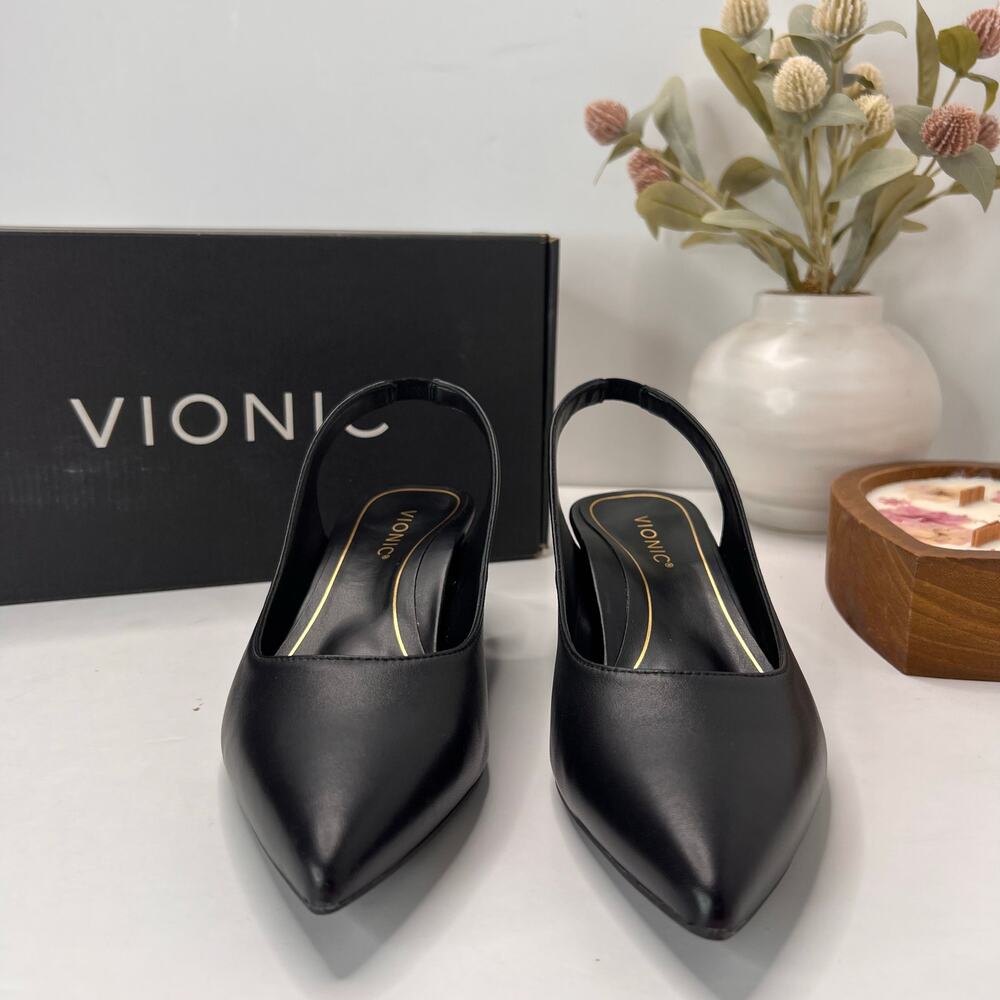 Vionic Ziva Nappa Leather Slingback Shoes Black I2370L1001 Women's 6M Light Wear - Picture 2 of 11